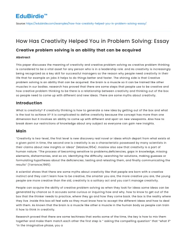 How Has Creativity Helped You in Problem Solving: Essay