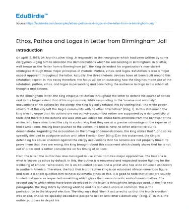 Ethos, Pathos and Logos in Letter from Birmingham Jail