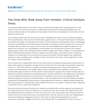 The Ones Who Walk Away from Omelas’: Critical Analysis Essay