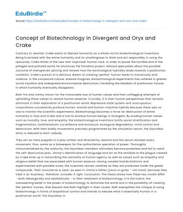 Concept of Biotechnology in Divergent and Oryx and Crake