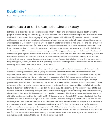 Euthanasia and The Catholic Church Essay