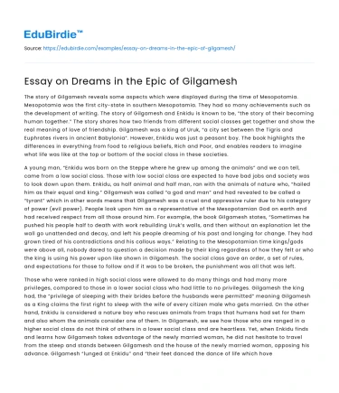 Essay on Dreams in the Epic of Gilgamesh