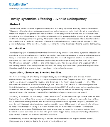 Family Dynamics Affecting Juvenile Delinquency