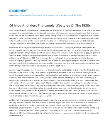 Of Mice And Men: The Lonely Lifestyles Of The 1930s