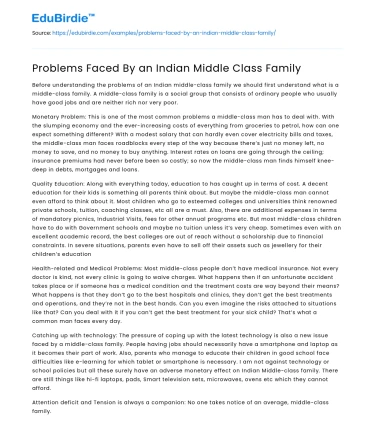 Problems Faced By an Indian Middle Class Family