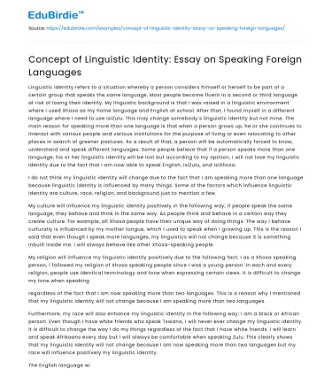 Concept of Linguistic Identity: Essay on Speaking Foreign Languages