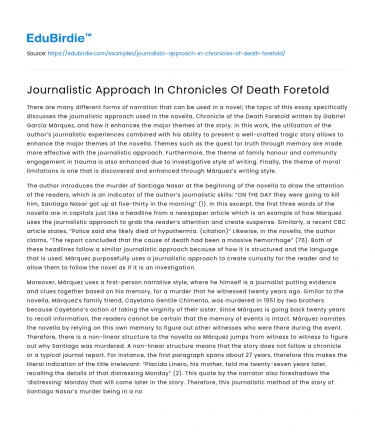 Journalistic Approach In Chronicles Of Death Foretold