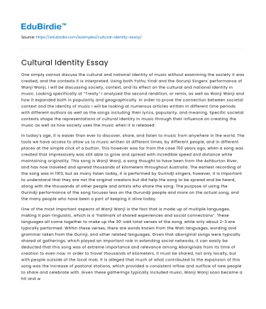 Cultural Identity Essay