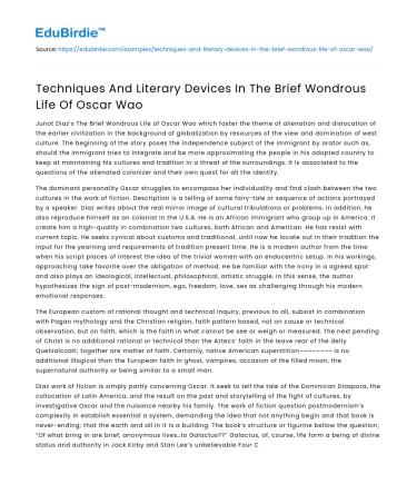 Literary Devices and Techniques in Junot Díaz’s Novel