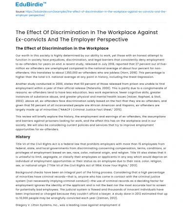 Impact of Workplace Discrimination Against Ex-convicts