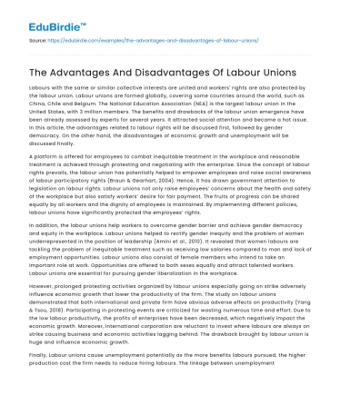 The Advantages And Disadvantages Of Labour Unions