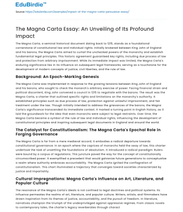 The Magna Carta Essay: An Unveiling of Its Profound Impact