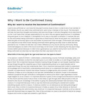 Why I Want to Be Confirmed: Essay