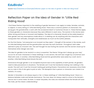 Reflection Paper on the Idea of Gender in “Little Red Riding Hood’