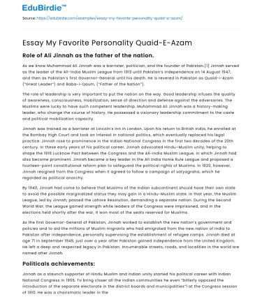 Essay My Favorite Personality Quaid-E-Azam