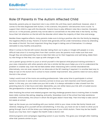 Role Of Parents In The Autism Affected Child
