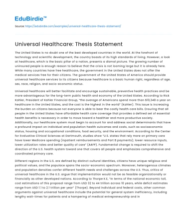 Universal Healthcare: Thesis Statement