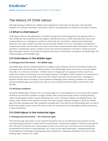 The History Of Child Labour