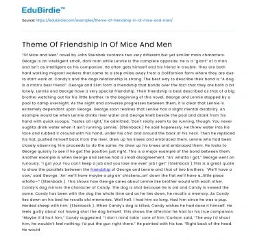 Theme Of Friendship In Of Mice And Men