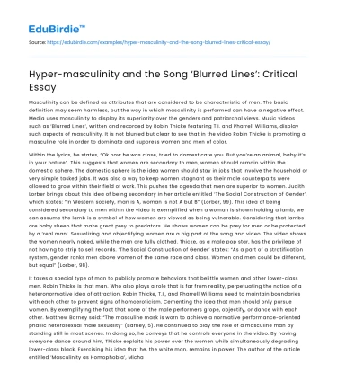 Hyper-masculinity and the Song ‘Blurred Lines’: Critical Essay