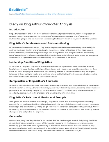 Essay on King Arthur Character Analysis
