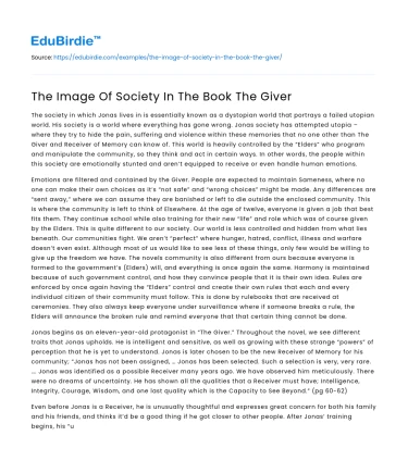 The Image Of Society In The Book The Giver
