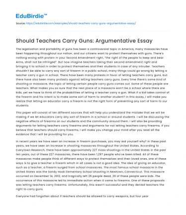 Should Teachers Carry Guns: Argumentative Essay