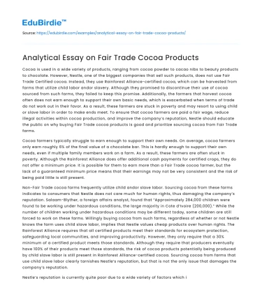 Analytical Essay on Fair Trade Cocoa Products