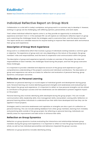 Individual Reflective Report on Group Work