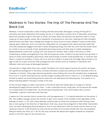 Madness In Two Stories: The Imp Of The Perverse And The Black Cat