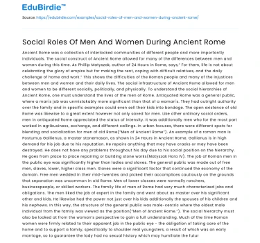 Social Roles Of Men And Women During Ancient Rome