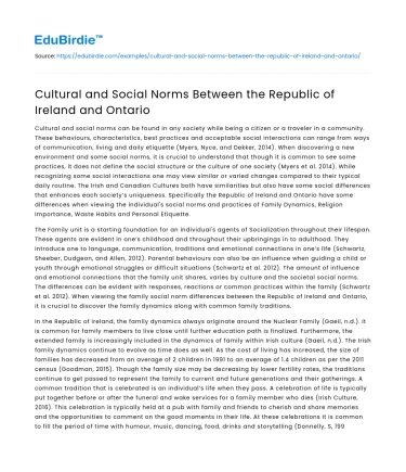 Cultural and Social Norms Between the Republic of Ireland and Ontario
