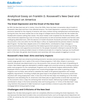 Franklin D Roosevelt’s New Deal and Its Impact on America