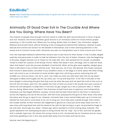 Good vs Evil in The Crucible & Where Are You Going, Where Have You Been?