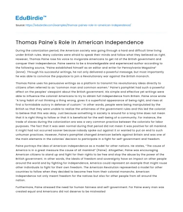 Thomas Paine’s Role In American Independence