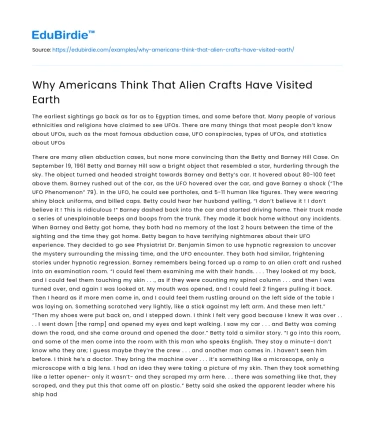 Why Americans Think That Alien Crafts Have Visited Earth