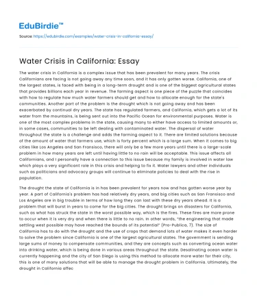 Water Crisis in California: Essay