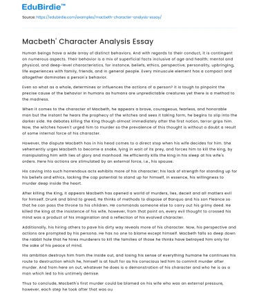 Macbeth’ Character Analysis Essay