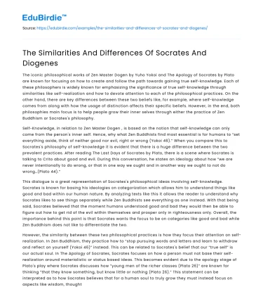 The Similarities And Differences Of Socrates And Diogenes