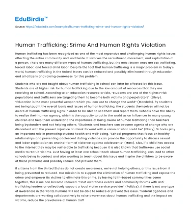Human Trafficking: Srime And Human Rights Violation