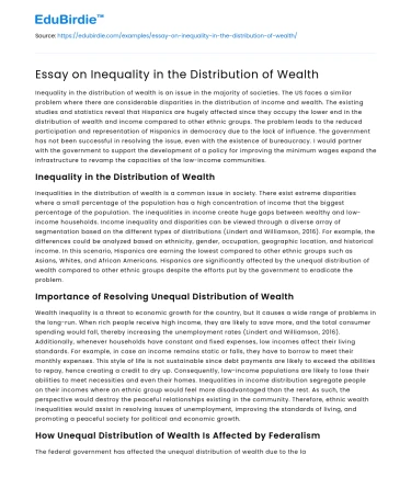 Essay on Inequality in the Distribution of Wealth