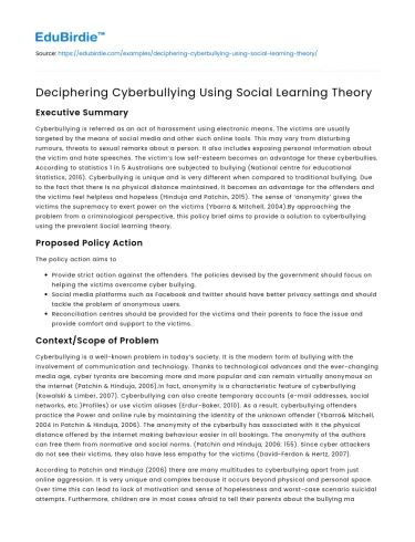 Cyberbullying through Social Learning Theory