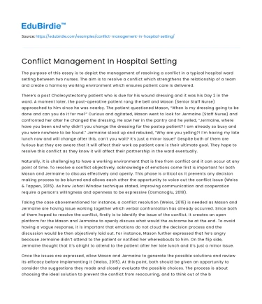Conflict Management In Hospital Setting