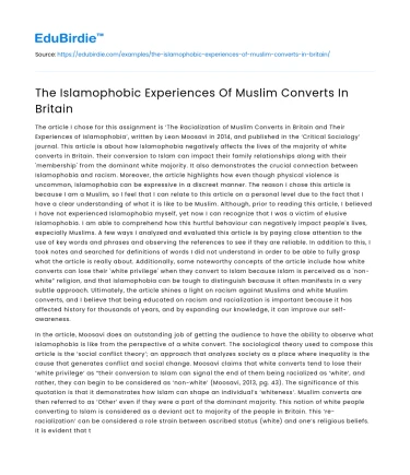 The Islamophobic Experiences Of Muslim Converts In Britain