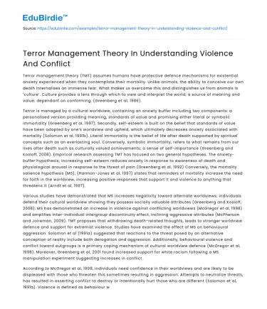Terror Management Theory In Understanding Violence And Conflict