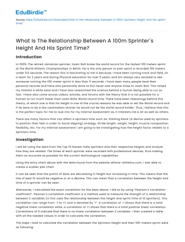 Height’s Impact on 100m Sprint Time