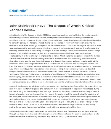 John Steinbeck’s Novel The Grapes of Wrath: Critical Reader’s Review