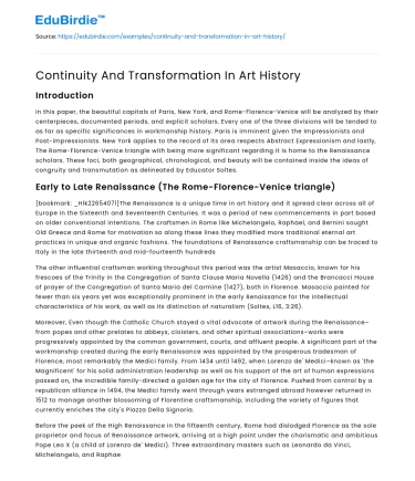 Continuity And Transformation In Art History