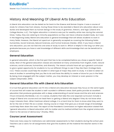 History And Meaning Of Liberal Arts Education