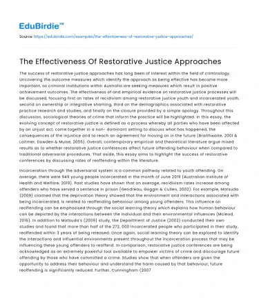 The Effectiveness Of Restorative Justice Approaches